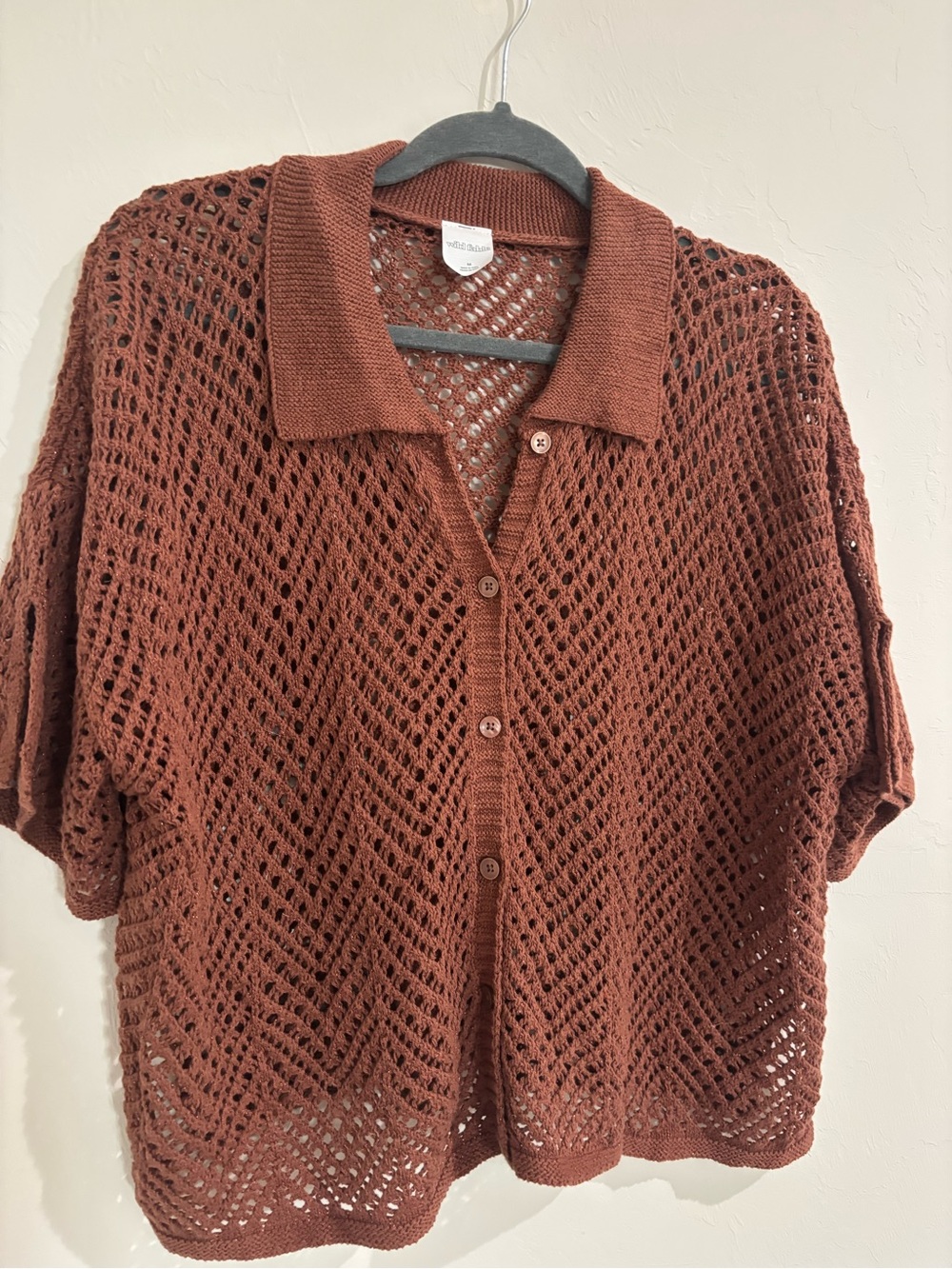 wild fable Open Knit Button-Front Short- sleeve